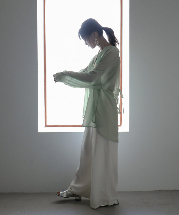 Fashion Letter バックオープンシアーシャツ ミント