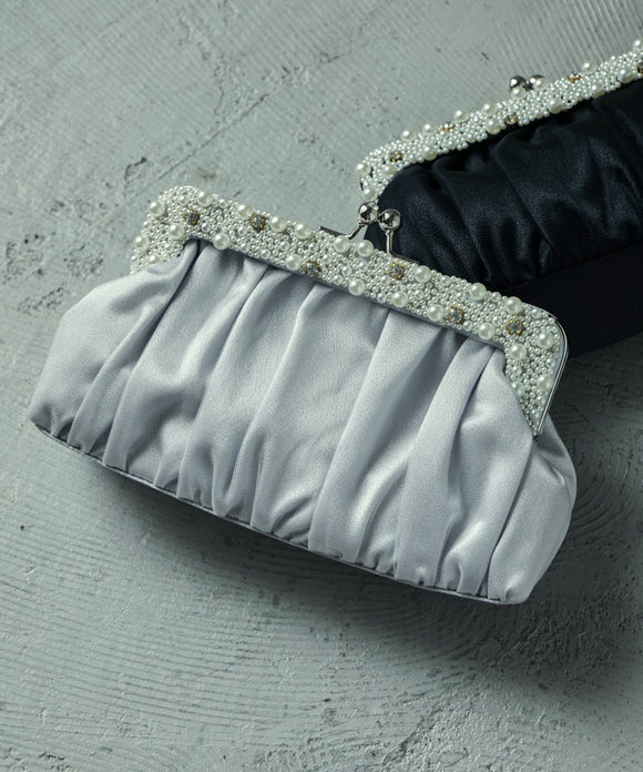 niana 口金ビーズ刺繡クラッチバッグ シルバー