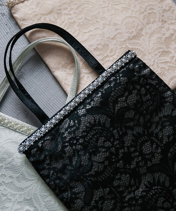 niana レースサテンハンドバッグ ブラック