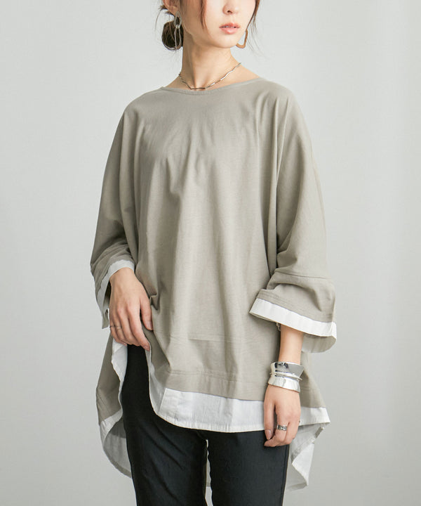 Fashion Letter レイヤードクルーネックTシャツ グレージュ