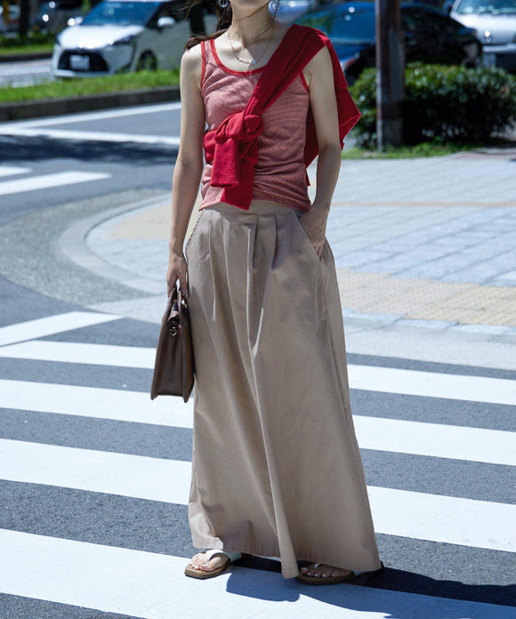 Fashion Letter バックシャーリングベルトAラインスカート ベージュ