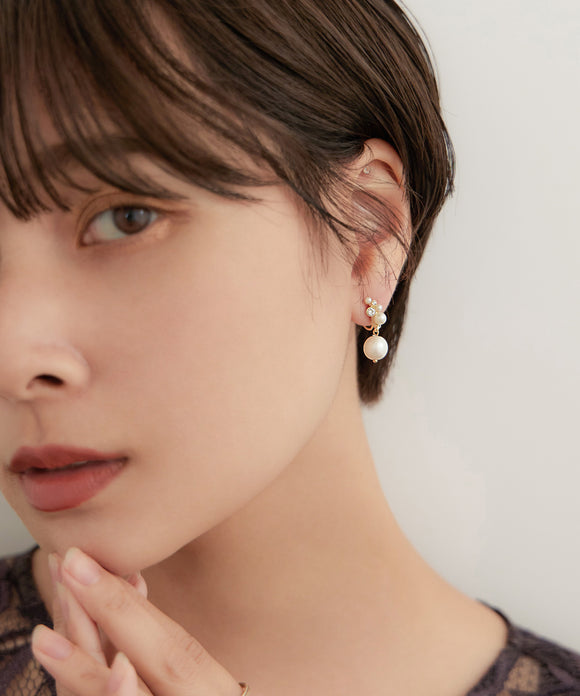 niana パール×ビジューノンホールピアス ゴールド