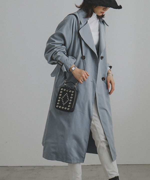 Fashion Letter キャンディ袖BIGトレンチコート ダスティブルー