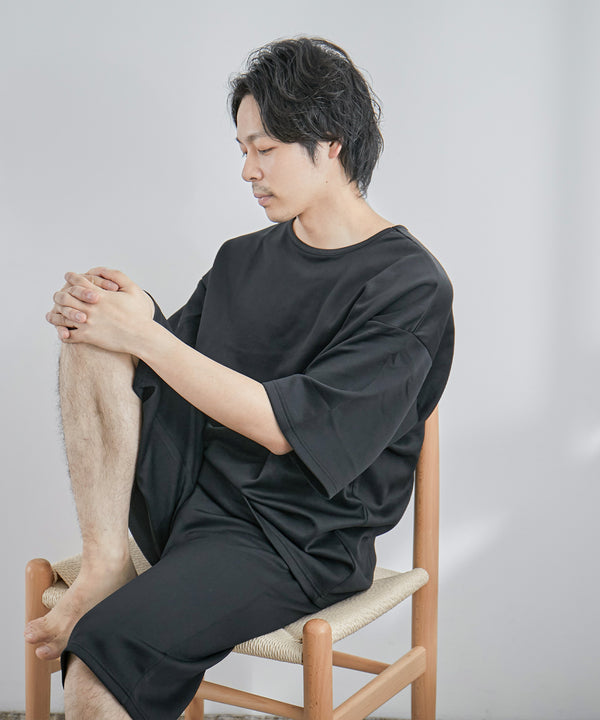 Fashion Letter ダンボールニット　5分袖ハーフパンツ上下セットアップ ブラック