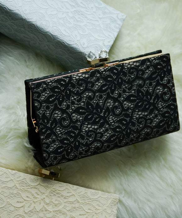 niana レース×オーガンジークラッチバッグ ブラック
