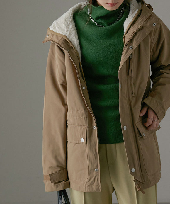 Fashion Letter ボアライナー付ビックポケットワークJK ベージュ