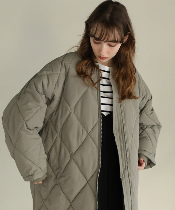aity ロング丈ダイヤキルトコート カーキ