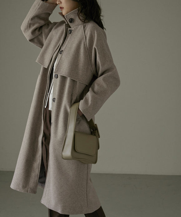Fashion Letter フェイクウールスタンドカラーコート 杢モカ
