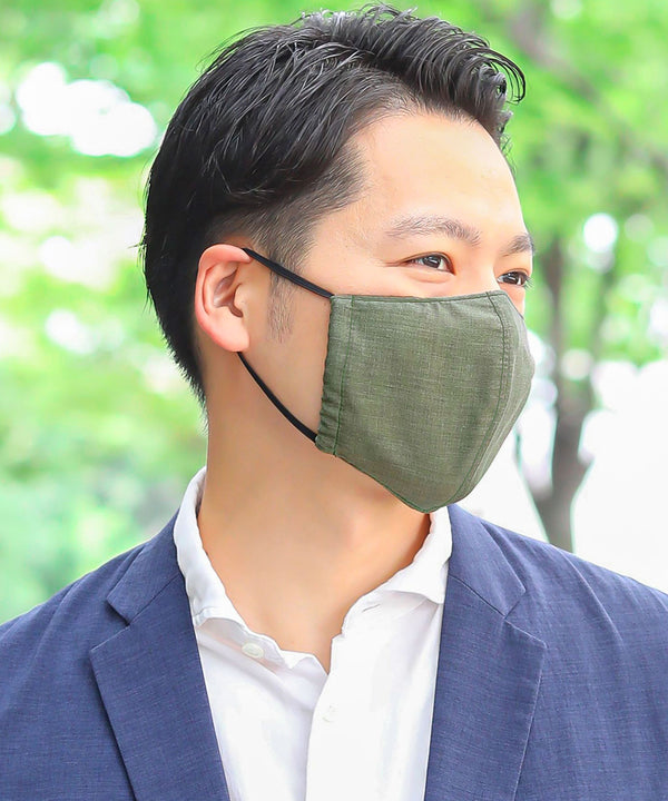 Fashion Letter 洗える 夏用 接触冷感マスク2枚セット 麻タイプ・ダークグレー