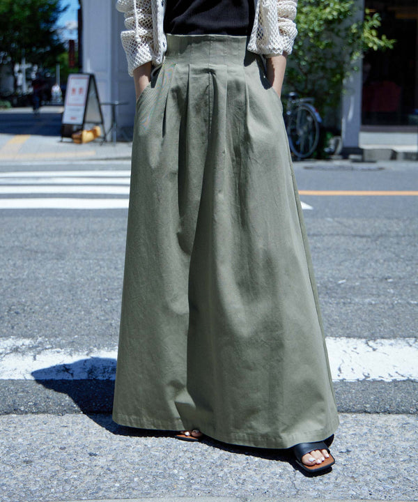 Fashion Letter バックシャーリングベルトAラインスカート カーキ