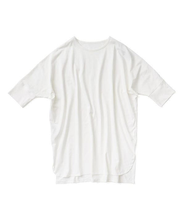 Fashion Letter ラウンドネックチュニックロングTシャツ オフホワイト