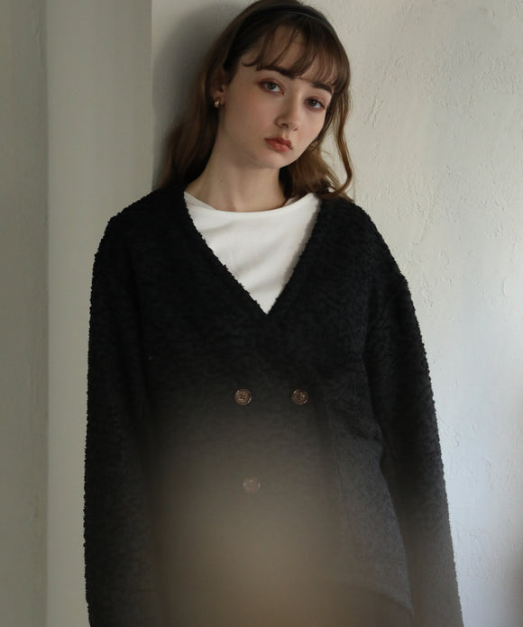 aity カットジャガードノーカラーコクーンJK ブラック