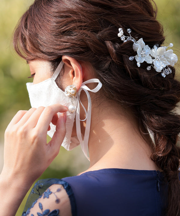 niana 結婚式用リボン付きレースマスク ホワイト
