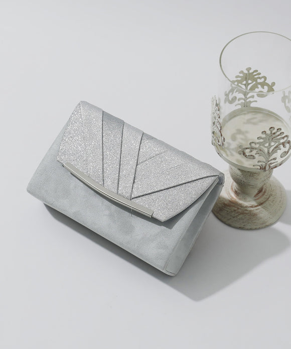 niana 3way異素材ラメフラップ クラッチバック グレー