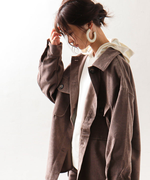 Fashion Letter CPO コーデュロイシャツジャケット ブラウン
