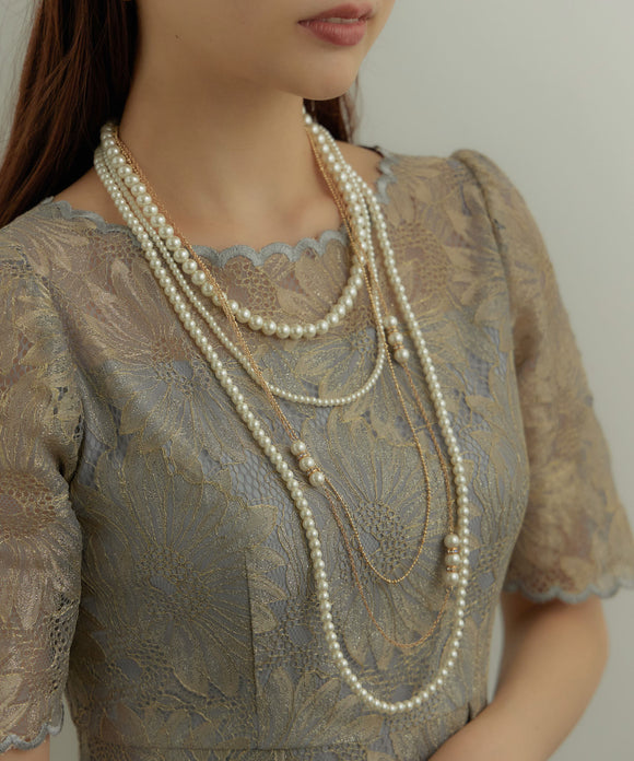 niana パールビジューロングネックレス ベージュ