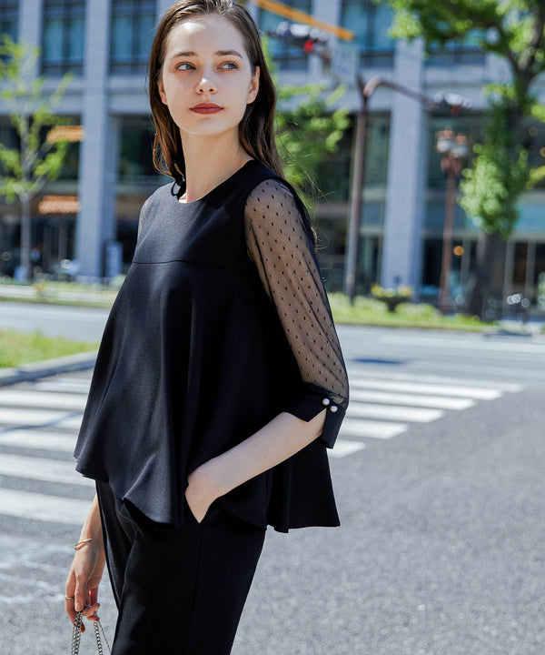 niana バックサテンジョーゼット×ドットチュール2点セット ブラック