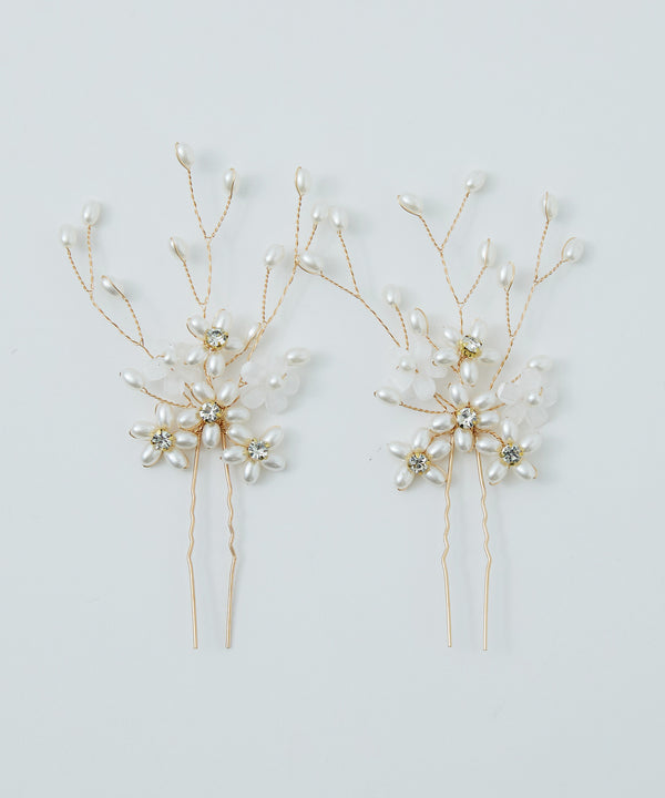 niana フラワービジューパールヘアピン 2ピースセット ゴールド
