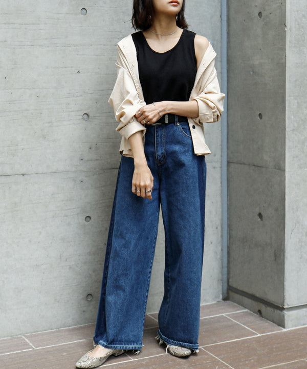 Fashion Letter ワッフルタンクトップ ブラック