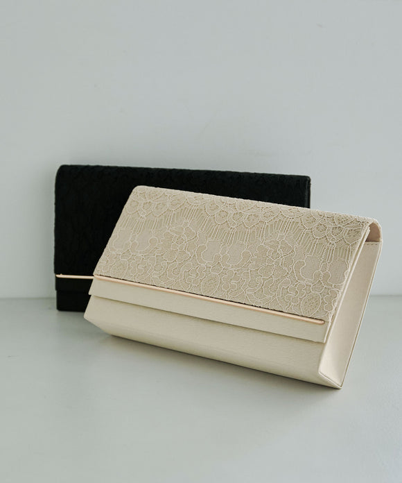 niana レース×金具プレート クラッチバッグ ベージュ