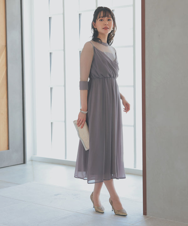 niana ラメチュール使いドレス グレージュ