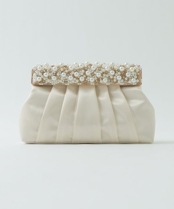 niana ビーズ刺繡クラッチオーガンジーバッグ ベージュ