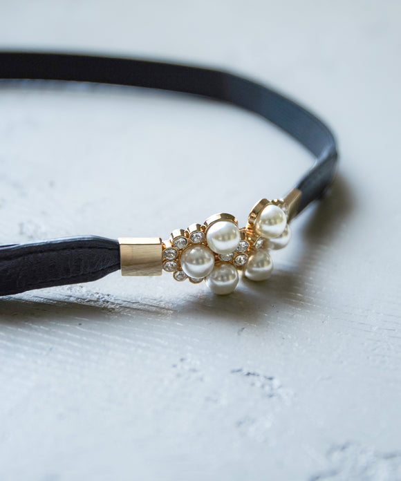 niana パールフラワー細ベルト ブラック