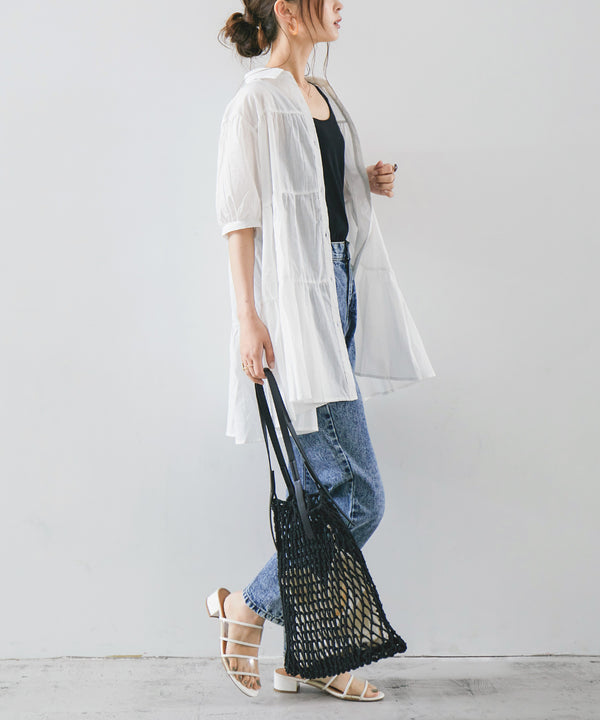 Fashion Letter 襟付きティアードチュニック オフホワイト