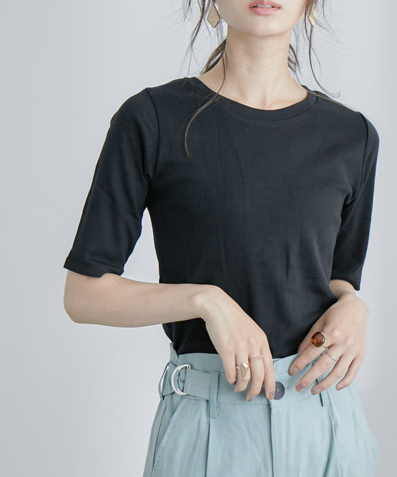 Fashion Letter コットンフライス5分袖Tシャツ ブラック