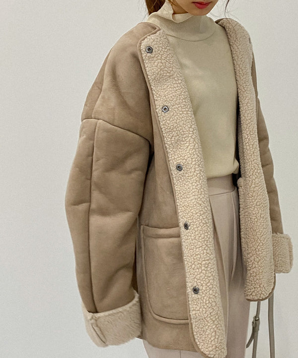 Fashion Letter フェイクムートンリバーシブルジャケット ベージュ