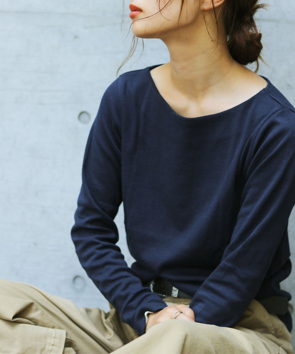 Fashion Letter フライスボートネックロンT ネイビー