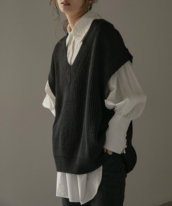 Fashion Letter 5GGVネックバルーンベスト ブラック
