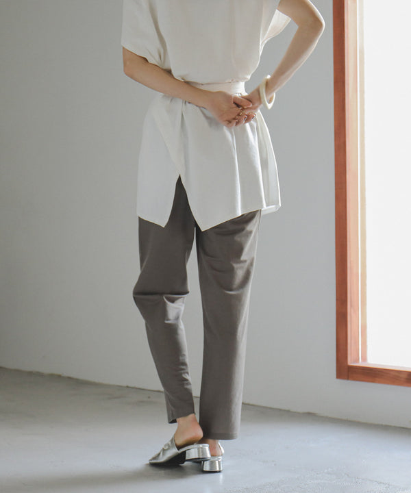 Fashion Letter リネン風テーパードパンツ チャコール