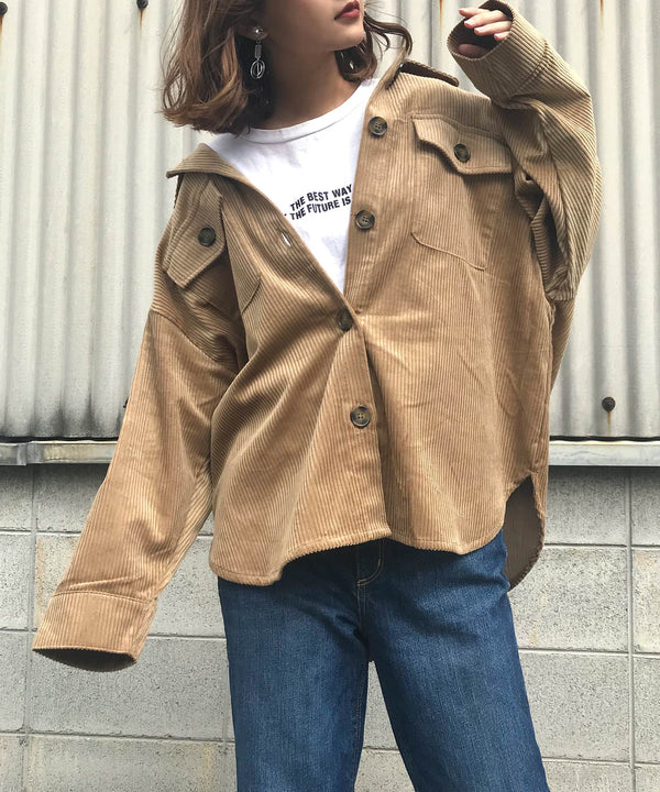 Fashion Letter ビッグポケットオーバーシャツ ベージュ