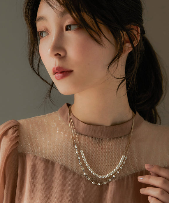 niana パールチェーン3連ネックレス ゴールド