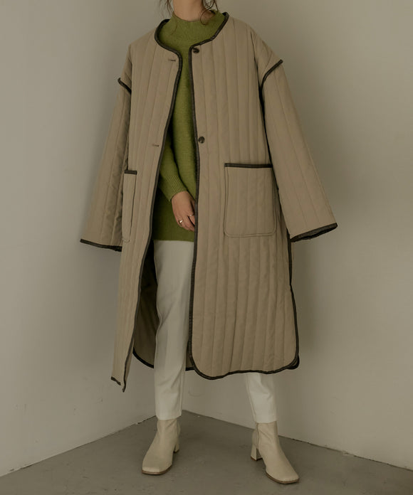 Fashion Letter T/Nピーチ縦キルト　合皮パイピングコート モカ