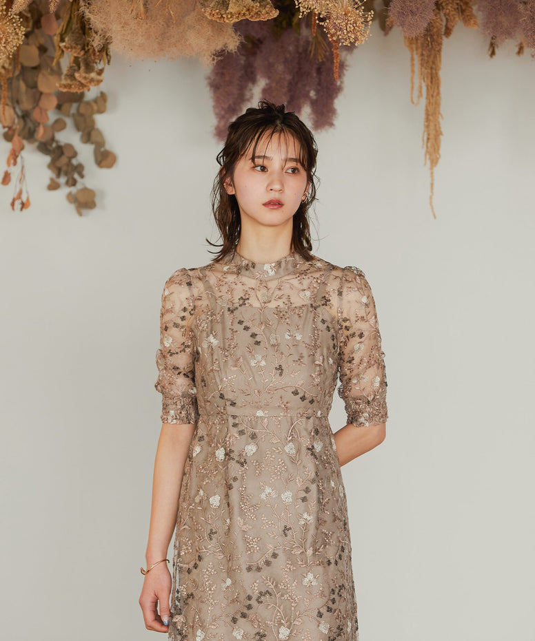 アンティーク刺繍レースワンピースパーティードレス