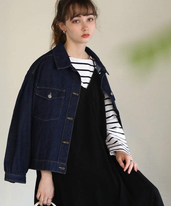 aity タックスリーブギャザーデニムJK ネイビー