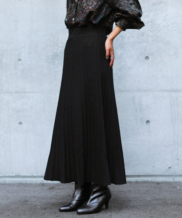 Fashion Letter ニットプリーツスカート ブラック