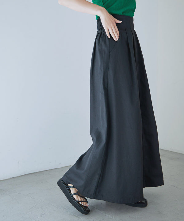 Fashion Letter バックシャーリングベルトAラインスカート ブラック