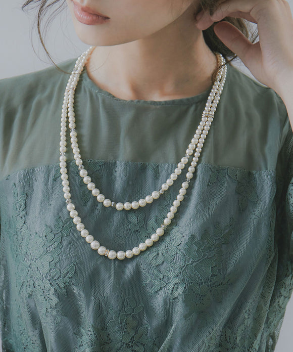 niana ビジューミックスパール2連ネックレス オフホワイト