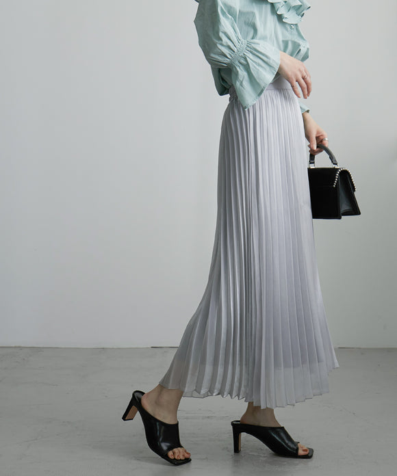 Fashion Letter シャイニーポプリンプリーツスカート ライトグレー