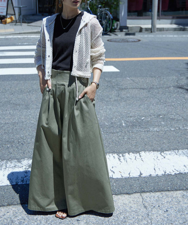Fashion Letter バックシャーリングベルトAラインスカート カーキ