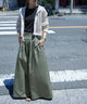 Fashion Letter バックシャーリングベルトAラインスカート カーキ