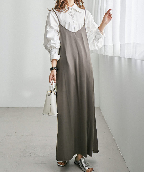 Fashion Letter ストレッチバッグギャザーキャミワンピース モカ
