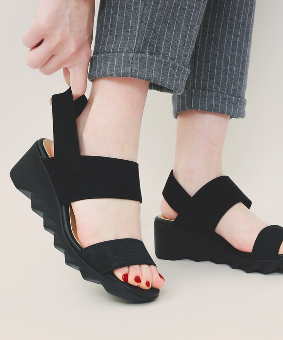 Fashion Letter ファーストコンタクト ウェッジソールサンダル ブラック