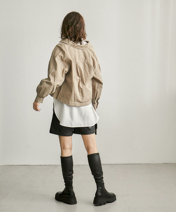 Fashion Letter ショートシャツジャケット サンドベージュ