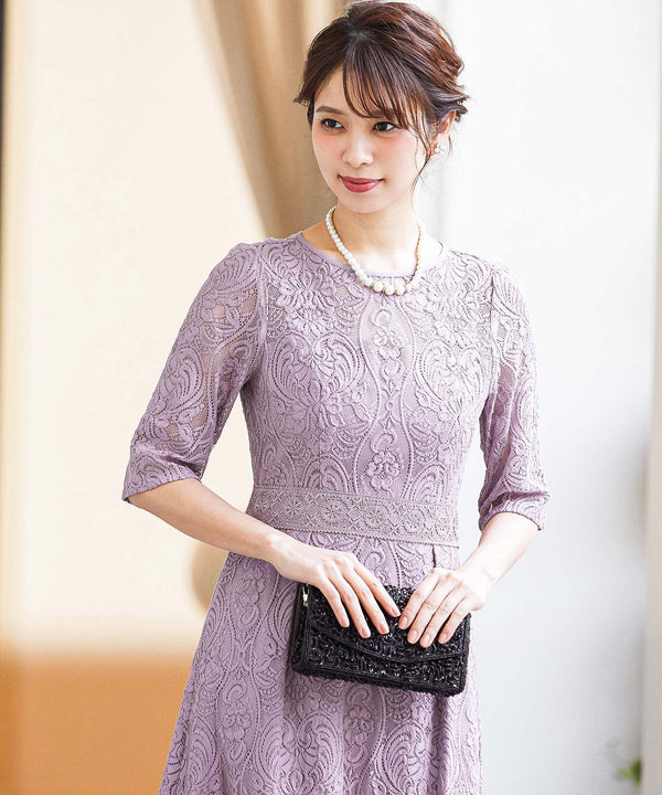 niana 総クラシカルレースワンピースドレス ラベンダー