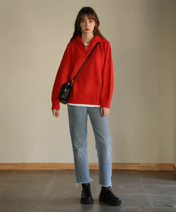 aity ハーフジップニットプルオーバー レッド
