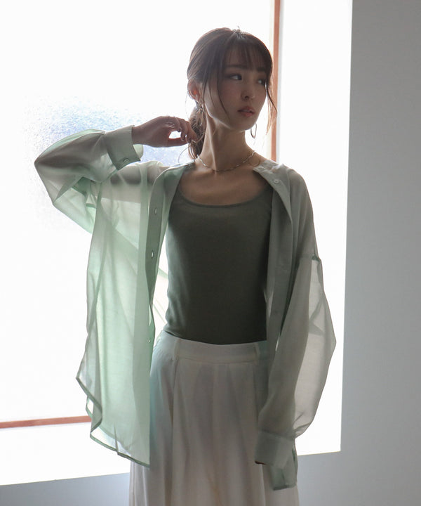 Fashion Letter バックオープンシアーシャツ ミント